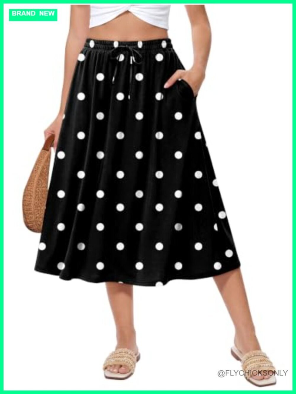 A-Line Midi Skirt with Pockets, High Waist, Flowy, Business Casual Work Skirt
